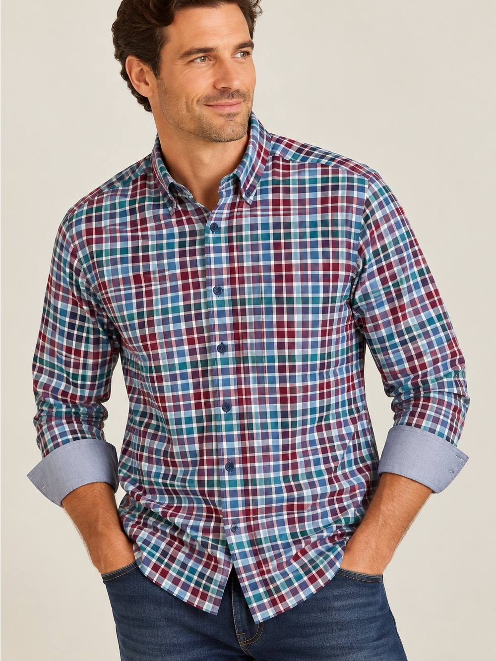 Johnston & Murphy Men’s Multicolor Plaid Cotton Button Down Shirt L 🟫